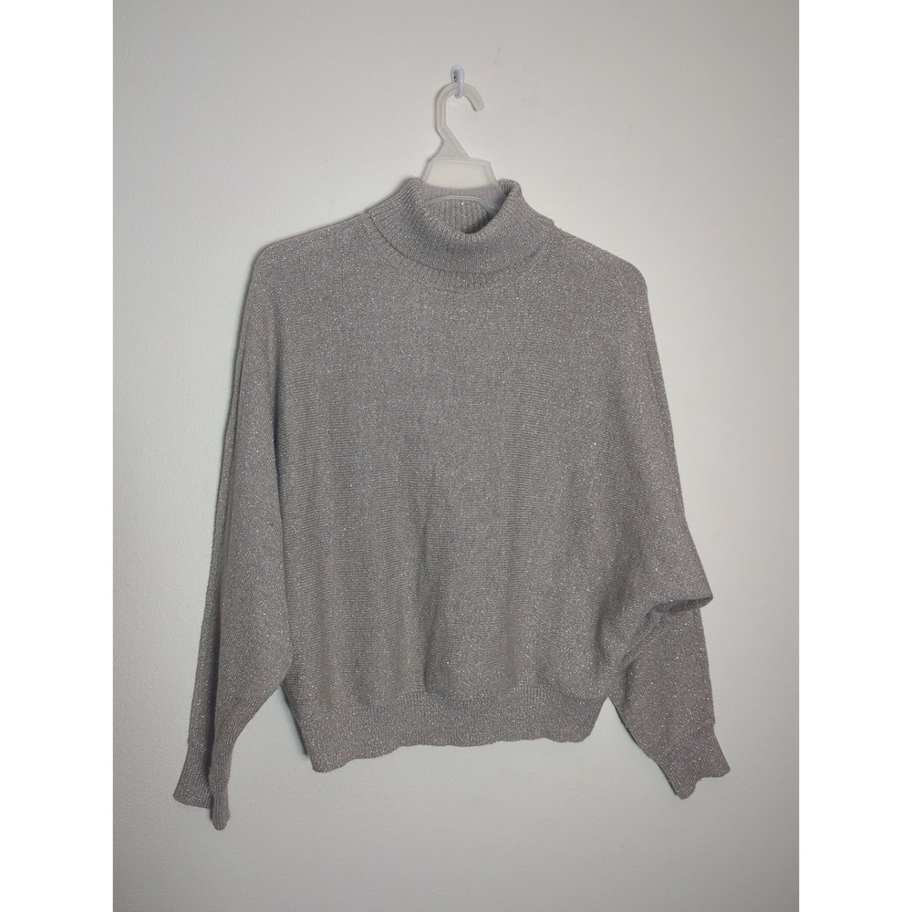 Express Womens Sweater Metallic Silver Dolman Batwing Sleeve Christmas NYE XL